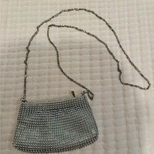 Elegant Silver Beaded special occasion evening small Bag with chain strap